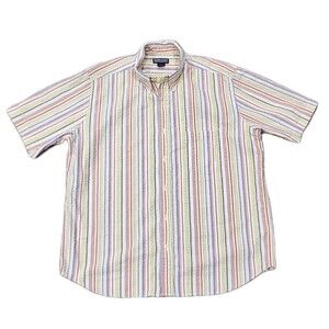 Land's End Men's Button-Up Multicolor Striped Shorts Sleeve Szs Large 16- 16 1/2